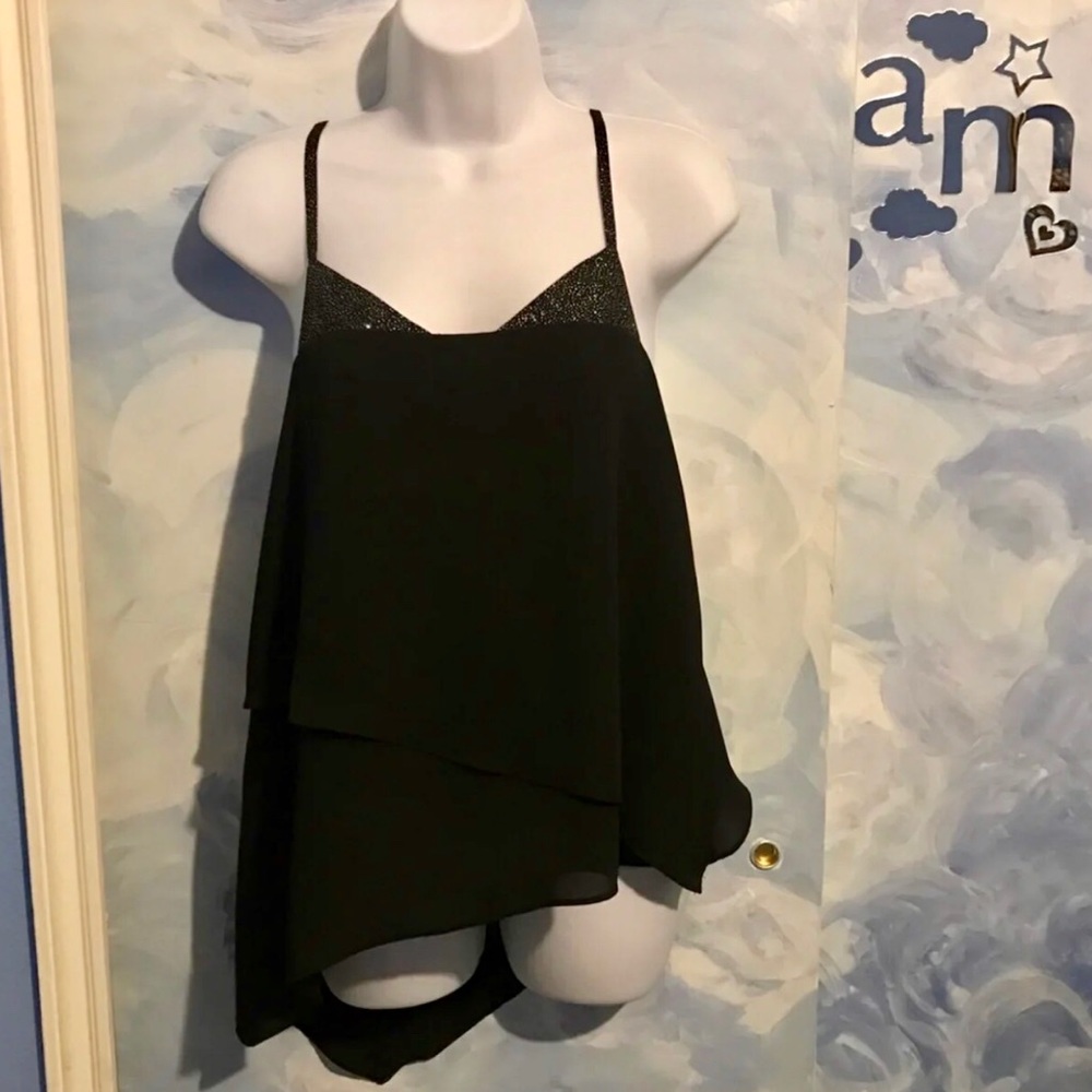 NWT JOYCE Shimmery Layered Black Top